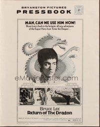 7y894 RETURN OF THE DRAGON pressbook '74 Bruce Lee classic, man can we use him now!