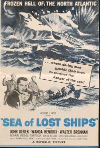 7y914 SEA OF LOST SHIPS pressbook '53 John Derek adventures to the frozen North Atlantic!