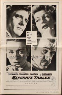 7y917 SEPARATE TABLES pressbook '58 Burt Lancaster desperately & violently craves Rita Hayworth!
