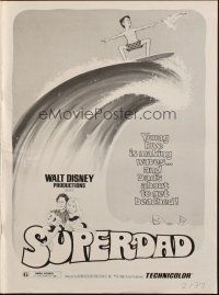 7y948 SUPERDAD pressbook '74 Walt Disney, wacky art of surfing Bob Crane & Kurt Russell w/guitar!