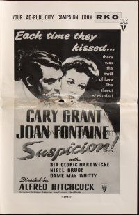 7y949 SUSPICION pressbook R57 Alfred Hitchcock, Cary Grant, Joan Fontaine, film noir!