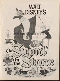7y952 SWORD IN THE STONE pressbook R73 Disney cartoon, young King Arthur & Merlin the Wizard!
