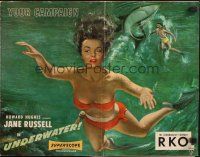 7y978 UNDERWATER pressbook '55 Howard Hughes, sexiest artwork of skin diver Jane Russell!
