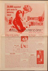 7y980 UNWED MOTHER pressbook '58 20,000 anguished girls wrote this blistering story!