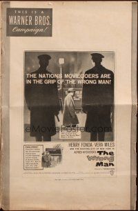 7y997 WRONG MAN pressbook '57 Henry Fonda, Vera Miles, Alfred Hitchcock crime thriller!