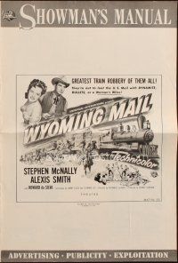 7y998 WYOMING MAIL pressbook '50 Stephen McNally, Alexis Smith & train hijacked by outlaws!