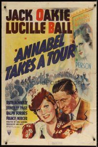 7z034 ANNABEL TAKES A TOUR 1sh '38 great image of Lucille Ball smiling big with Jack Oakie!