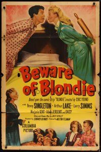 7z068 BEWARE OF BLONDIE 1sh '50 Penny Singleton, Arthur Lake as Dagwood Bumstead with dogs!