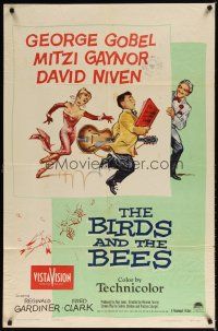 7z074 BIRDS & THE BEES 1sh '56 wacky art of George Gobel, Mitzi Gaynor, & David Niven!