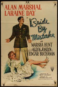 7z099 BRIDE BY MISTAKE style A 1sh '44 art of dropped bride Laraine Day, soldier Alan Marshal!