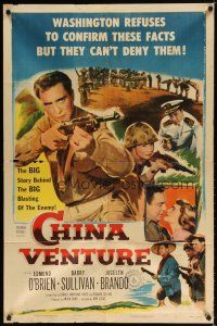 7z133 CHINA VENTURE 1sh '53 directed by Don Siegel, art of Edmond O'Brien with gun!