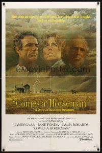 7z142 COMES A HORSEMAN 1sh '78 cool art of James Caan, Jane Fonda & Jason Robards in the sky!