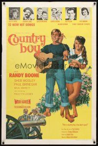 7z152 COUNTRY BOY 1sh '66 artwork of Randy Boone with guitar, Nashville country music!