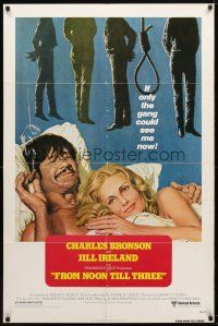 7z271 FROM NOON TILL THREE 1sh '76 art of Charles Bronson in bed with sexy Jill Ireland!