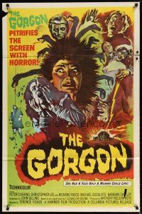 7z312 GORGON 1sh '64 she had a face only a mummy could love, petrifies the screen w/ horror!