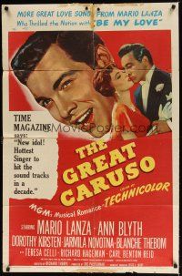 7z316 GREAT CARUSO 1sh '51 huge close up headshot of Mario Lanza & with pretty Ann Blyth!