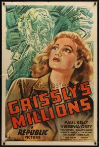 7z327 GRISSLY'S MILLIONS 1sh '45 art of Paul Kelly looming over Virginia Grey & lots of money!