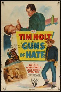 7z332 GUNS OF HATE style A 1sh '48 art of Tim Holt fighting, romancing, riding & full-length!