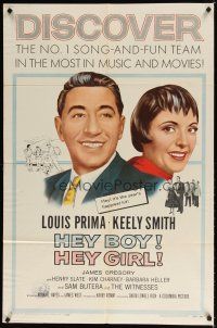 7z346 HEY BOY! HEY GIRL! 1sh '59 artwork of Louis Prima & Keely Smith, #1 song-and-fun team!