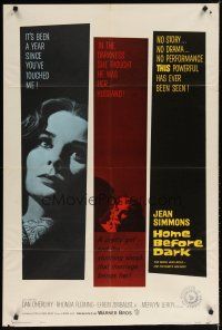 7z358 HOME BEFORE DARK 1sh '58 pretty untouched Jean Simmons is a wife on the rim of insanity!