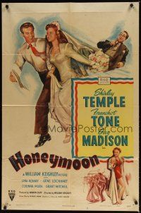 7z359 HONEYMOON style A 1sh '47 great art of newlyweds Shirley Temple & Guy Madison in Mexico!