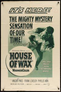 7z364 HOUSE OF WAX 1sh '53 great horror artwork of monster & grabbing sexy girl!