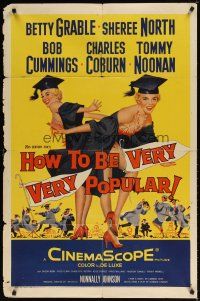 7z367 HOW TO BE VERY, VERY POPULAR 1sh '55 art of sexy students Betty Grable & Sheree North!