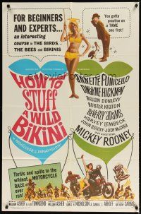 7z368 HOW TO STUFF A WILD BIKINI 1sh '65 Annette Funicello, Buster Keaton, motorcycle & bikini art!