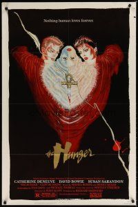7z371 HUNGER 1sh '83 art of vampire Catherine Deneuve, rocker David Bowie & Susan Sarandon!