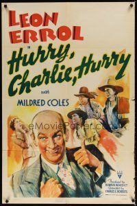 7z372 HURRY, CHARLIE, HURRY style A 1sh '41 great artwork of Leon Errol & Native Americans!