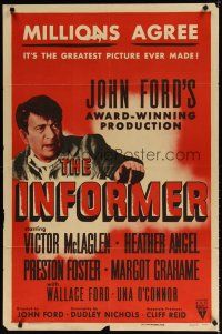7z383 INFORMER 1sh R55 directed by John Ford, great close up art of angry Victor McLaglen!