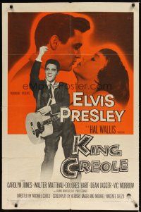 7z414 KING CREOLE 1sh '58 great image of Elvis Presley with guitar & sexy Carolyn Jones!
