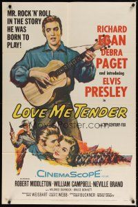 7z460 LOVE ME TENDER 1sh '56 1st Elvis Presley, artwork with Debra Paget & playing guitar!