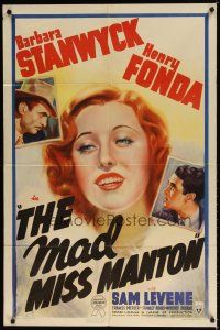 7z472 MAD MISS MANTON 1sh '38 rich Barbara Stanwyck & her society friends try to solve a murder!