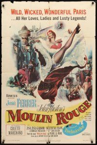 7z524 MOULIN ROUGE 1sh '52 Jose Ferrer as Toulouse-Lautrec, art of sexy French dancer kicking leg!