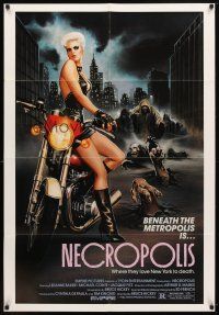 7z548 NECROPOLIS 1sh '86 art of sexy LeeAnne Baker on motorcycle w/zombies!