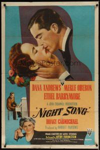 7z557 NIGHT SONG style A 1sh '48 Dana Andrews, Merle Oberon, Ethel Barrymore, Hoagy Carmichael