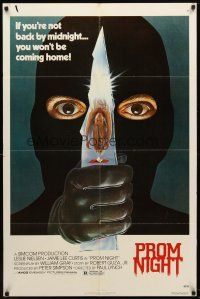 7z641 PROM NIGHT 1sh '80 Jamie Lee Curtis won't be coming home, wild horror art!