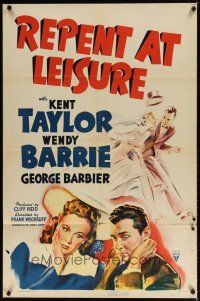 7z663 REPENT AT LEISURE style A 1sh '41 great art of newlyweds Wendy Barrie & Kent Taylor!