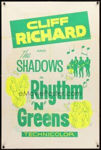 7z667 RHYTHM 'N' GREENS Canadian 1sh '64 The Shadows, cool silkscreen musical artwork!