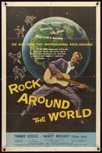 7z677 ROCK AROUND THE WORLD 1sh '57 early rock & roll, great artwork of Tommy Steele!