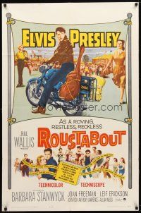 7z686 ROUSTABOUT 1sh '64 roving, restless, reckless Elvis Presley on motorcycle with guitar!