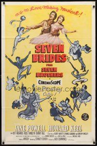 7z720 SEVEN BRIDES FOR SEVEN BROTHERS 1sh R62 art of Jane Powell & Howard Keel, classic musical!