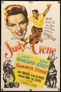 7z811 SUMMER STOCK 1sh '50 giant headshot of Judy Garland & Gene Kelly dancing in mid-air!