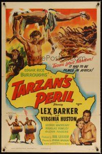 7z830 TARZAN'S PERIL style A 1sh '51 Lex Barker in the title role, it had to be filmed in Africa!
