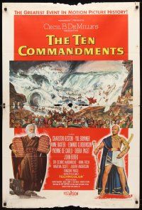 7z840 TEN COMMANDMENTS style A 1sh '56 art of Charlton Heston & Yul Brynner, Cecil B. DeMille!