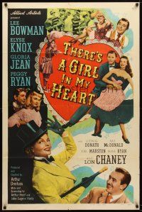 7z856 THERE'S A GIRL IN MY HEART 1sh '49 Elyse Knox, Gloria Jean, Peggy Ryan, Lon Chaney Jr.!