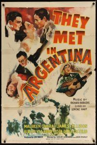 7z861 THEY MET IN ARGENTINA style A 1sh '41 Maureen O'Hara does the Chaco, Buddy Ebsen w/guitar!