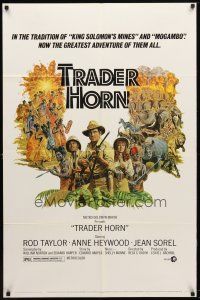 7z891 TRADER HORN 1sh '73 Larry Salk artwork of Rod Taylor & Anne Heywood in the jungle!