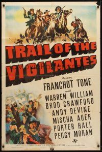 7z893 TRAIL OF THE VIGILANTES style D 1sh '40 art of cowboys Franchot Tone, William, Crawford!